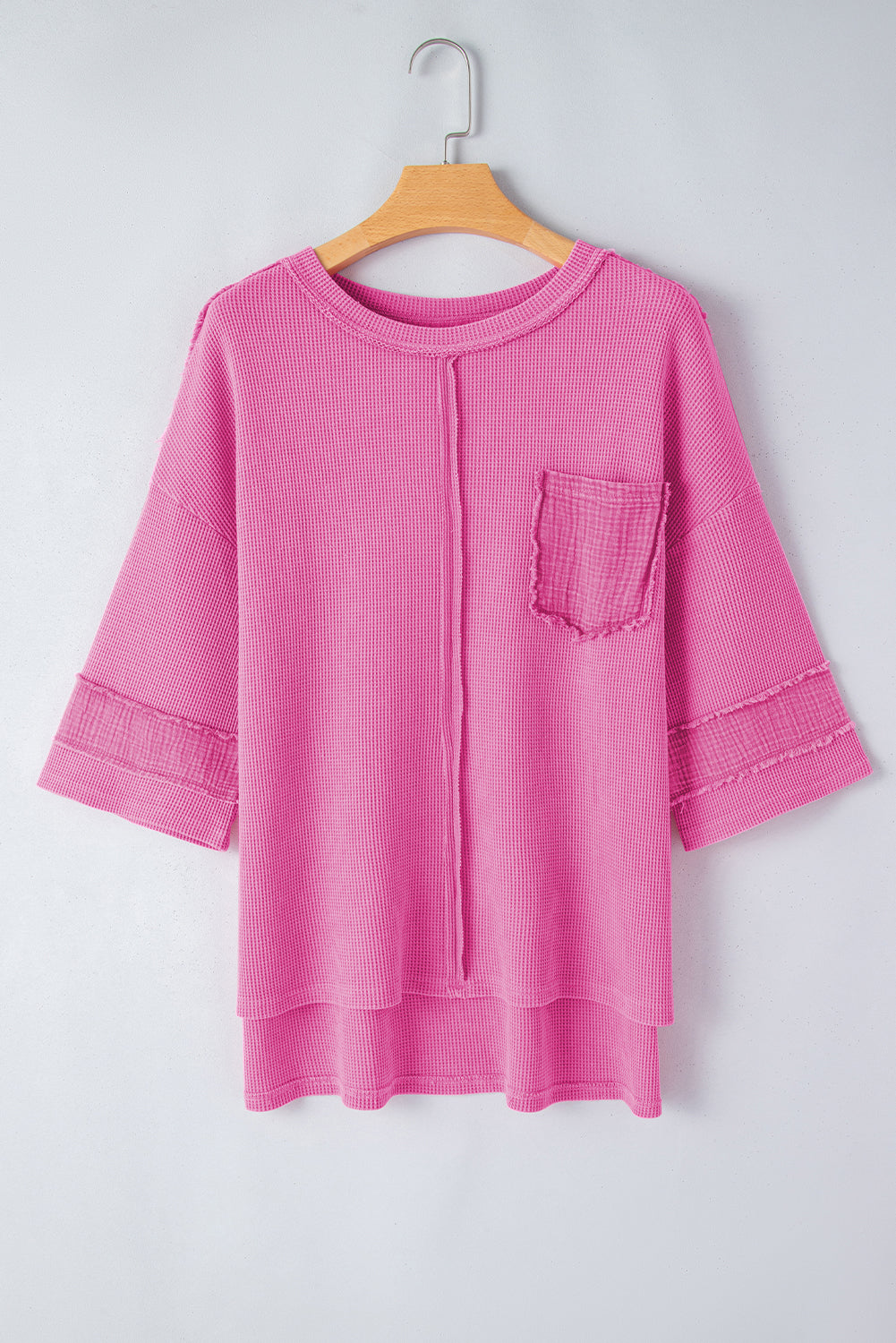 Bright Pink Mineral Wash Oversized Textured Bracelet Sleeve Top