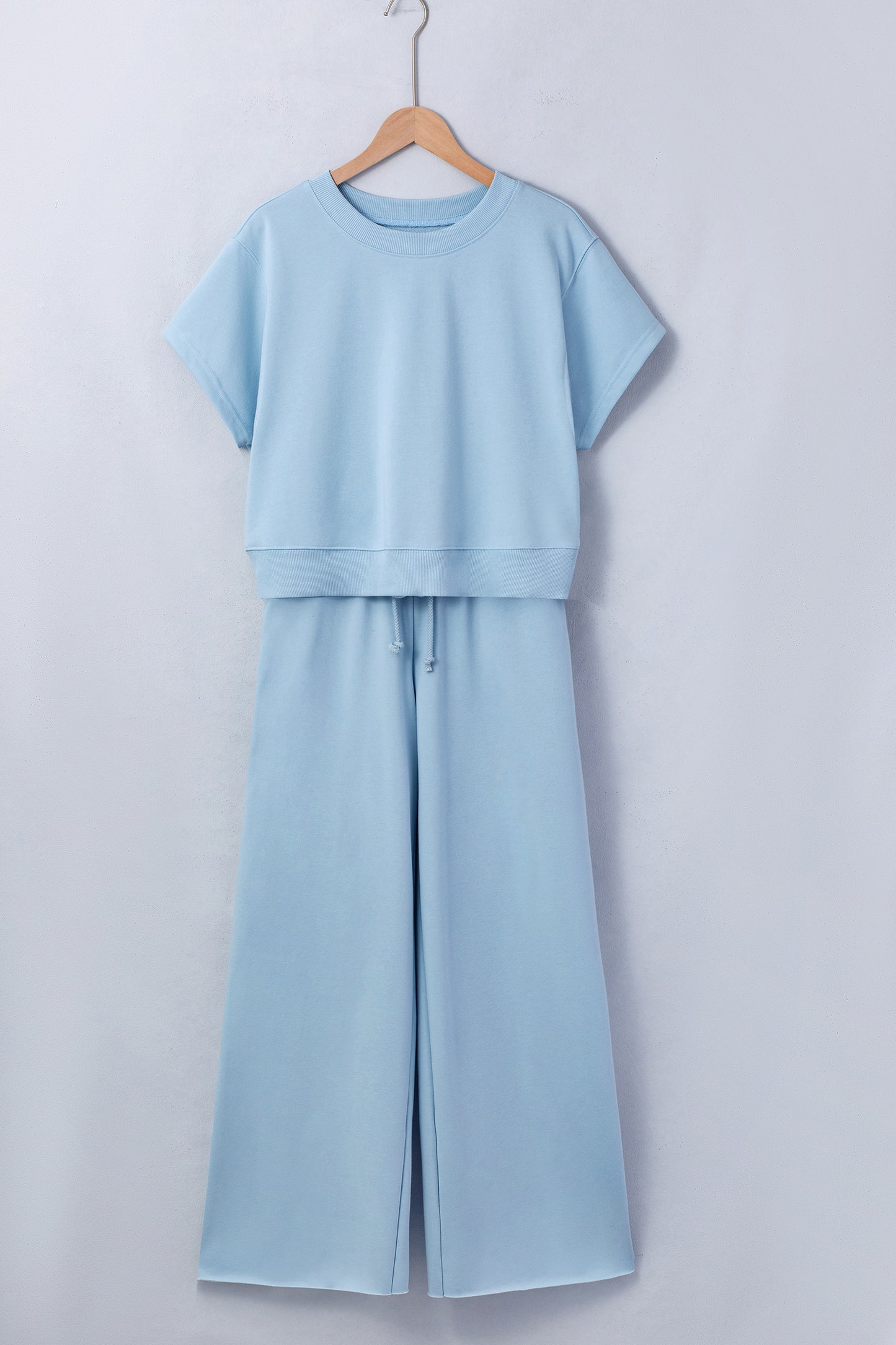 Mist Blue Loose Tee & Wide Leg Pants Set