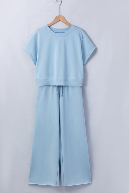 Mist Blue Loose Tee & Wide Leg Pants Set