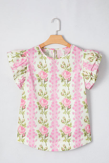 Pink Floral Flutter Sleeve Blouse – Lightweight Feminine Top