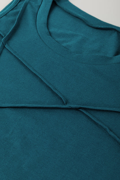 Blue Sapphire Stitch Detail Round Neck Tank Top