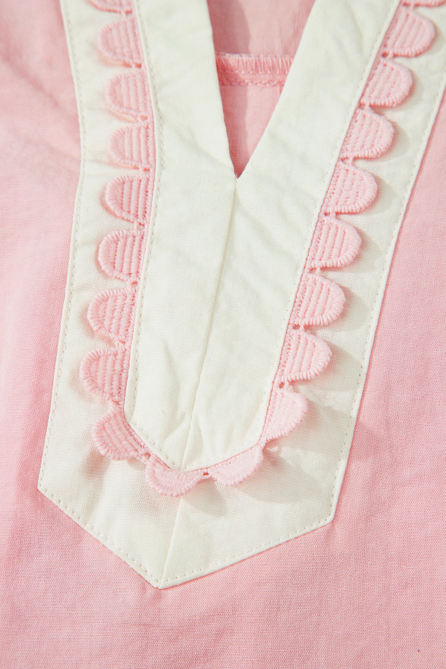 Puff Sleeve Mini Dress with Color block Scallop Trim