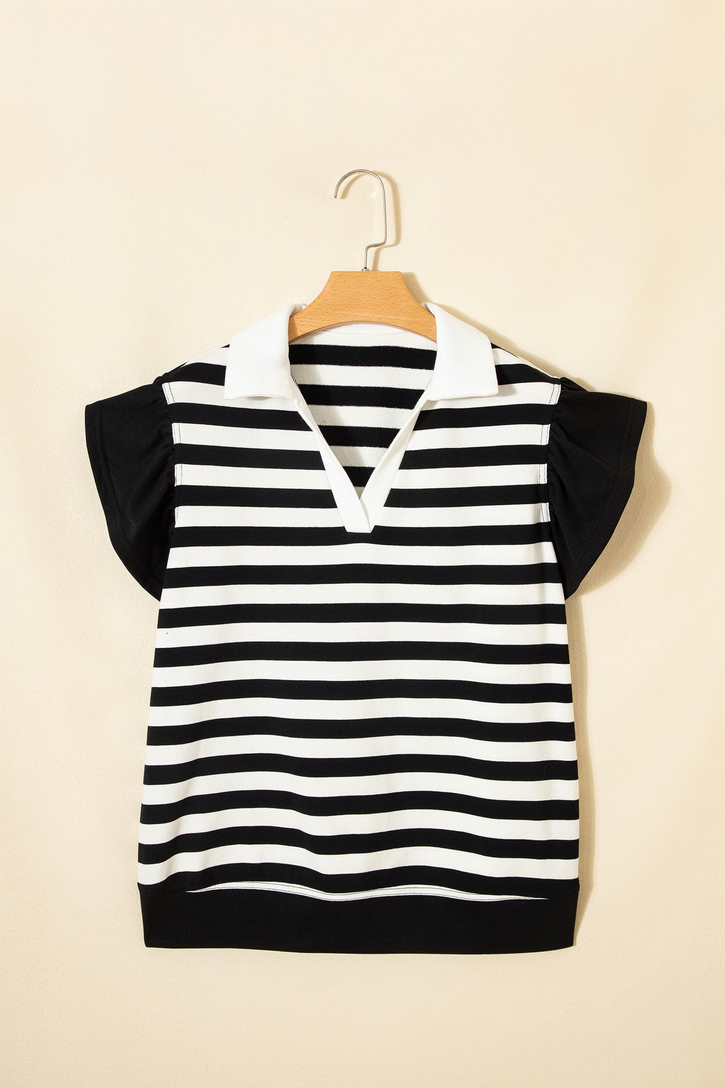 Striped Flutter Sleeve Collared Blouse – Casual Everyday Boutique Top