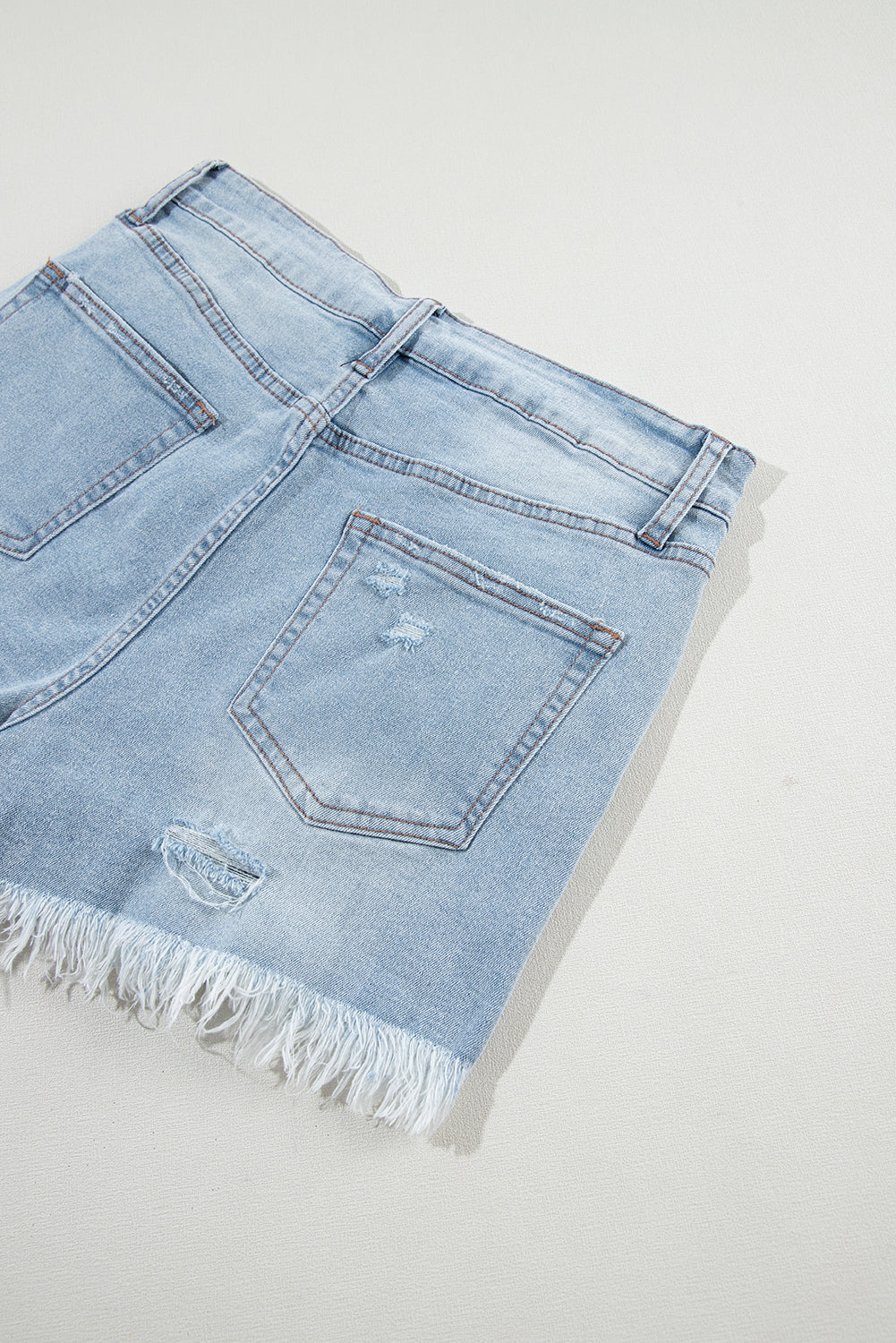 Distressed Frayed Hem Denim Shorts – High Rise Casual Summer Bottoms