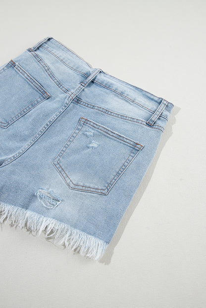 Distressed Frayed Hem Denim Shorts – High Rise Casual Summer Bottoms