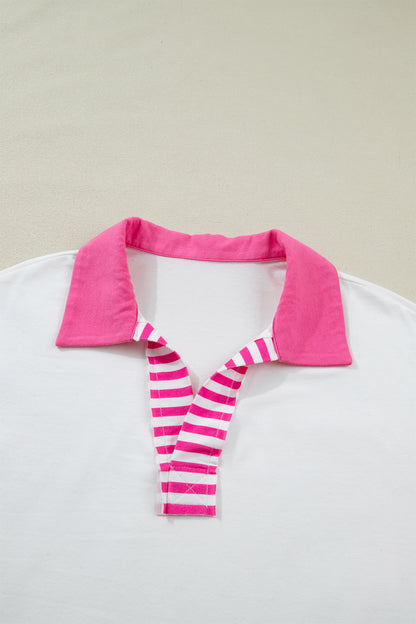 White Contrast Stripe Collared Oversized Blouse – Relaxed Everyday Boutique Top