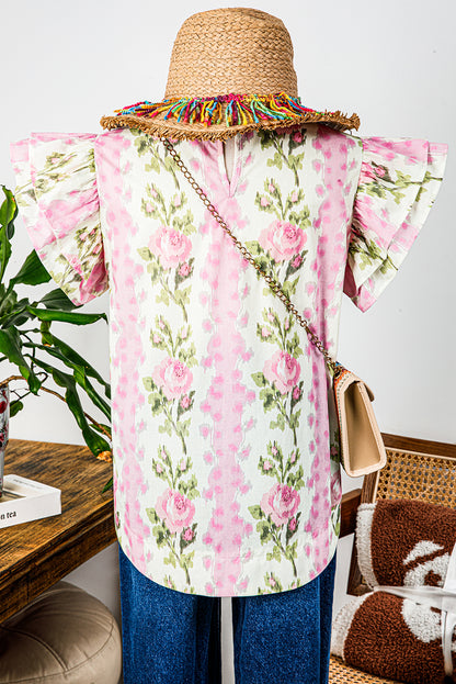 Pink Floral Flutter Sleeve Blouse – Lightweight Feminine Top