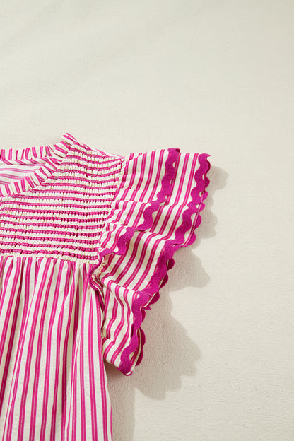 Pink Striped Ruffle Sleeve Sleeveless Blouse – Lightweight Everyday Top