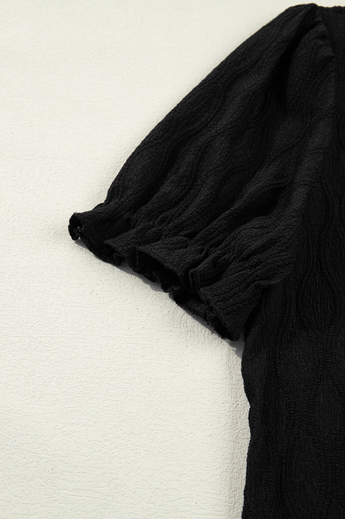 Textured Notched Neck Puff Sleeve Blouse