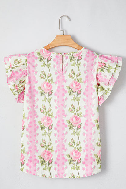Pink Floral Flutter Sleeve Blouse – Lightweight Feminine Top