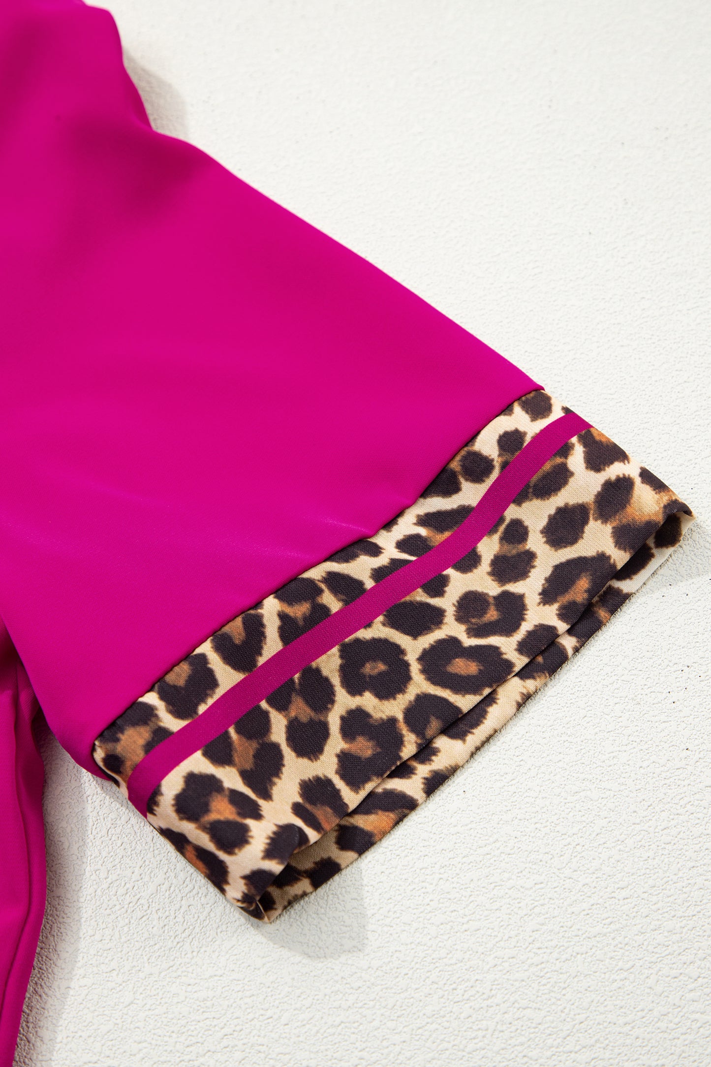 Leopard Trim Notch Neck Blouse – Lightweight Casual Contrast Top