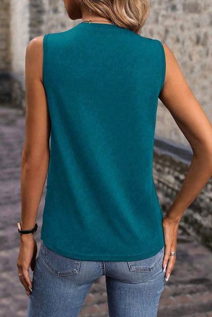 Blue Sapphire Stitch Detail Round Neck Tank Top