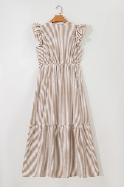 Amalfi Beige Stripe Button Front Maxi Dress