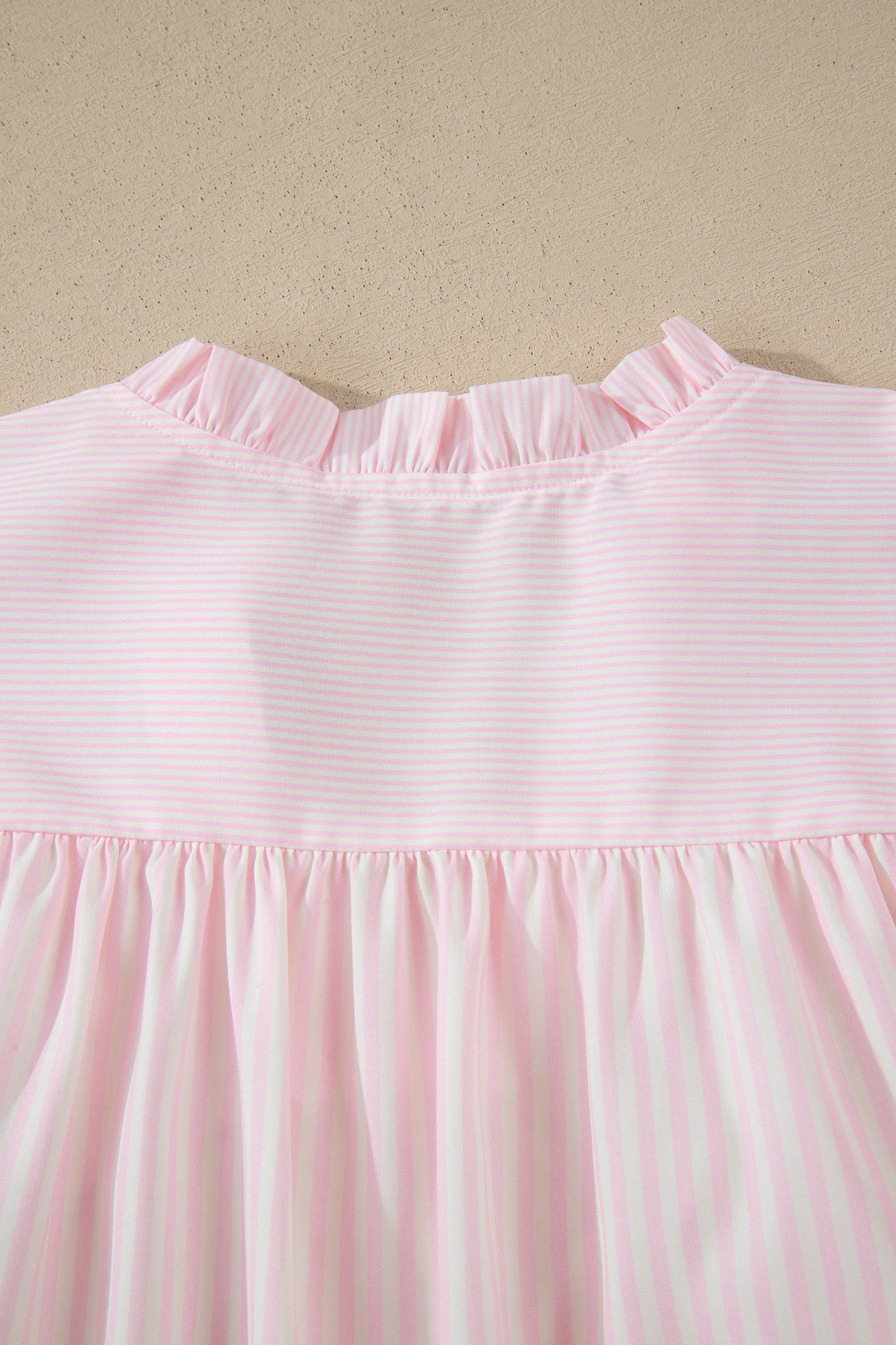 Pink Striped Ruffle Sleeve Blouse – Feminine Everyday Flutter Sleeve Top