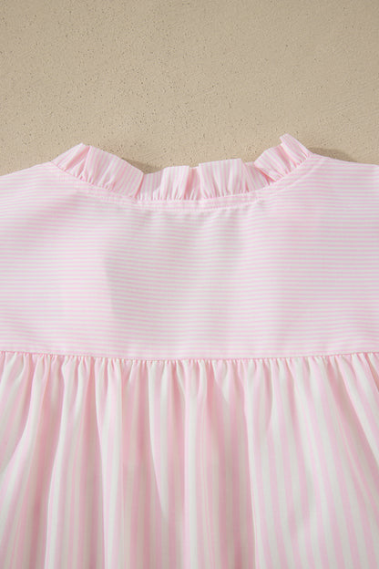 Pink Striped Ruffle Sleeve Blouse – Feminine Everyday Flutter Sleeve Top