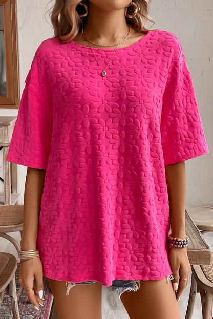 Rose Red Daisy Jacquard Half Sleeve Tee