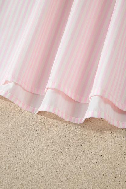 Pink Striped Ruffle Sleeve Blouse – Feminine Everyday Flutter Sleeve Top