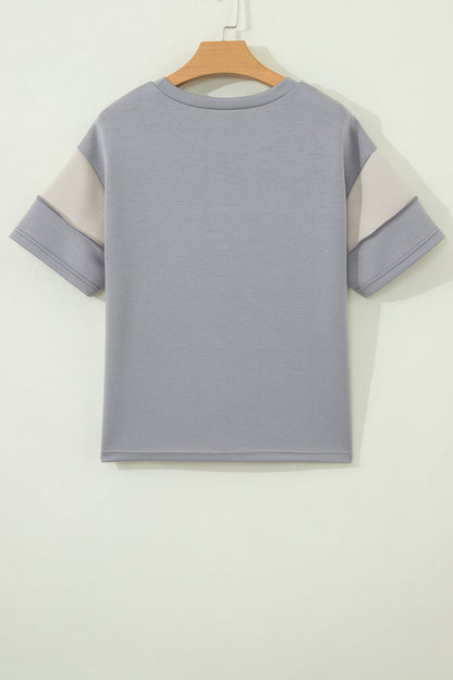 Color Block Camouflage Panel Tee – Casual Crew Neck Short Sleeve Everyday Top