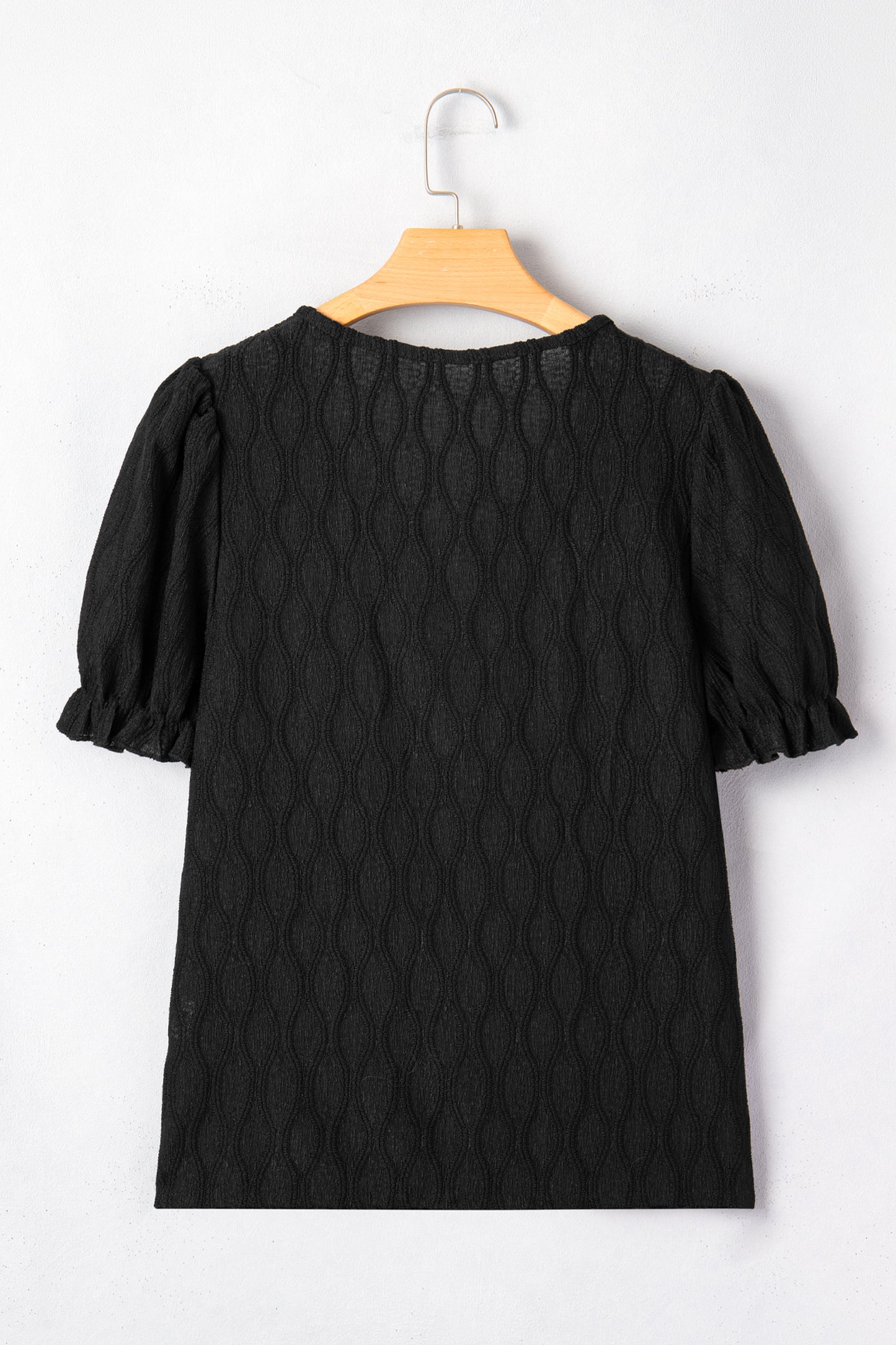 Textured Notched Neck Puff Sleeve Blouse