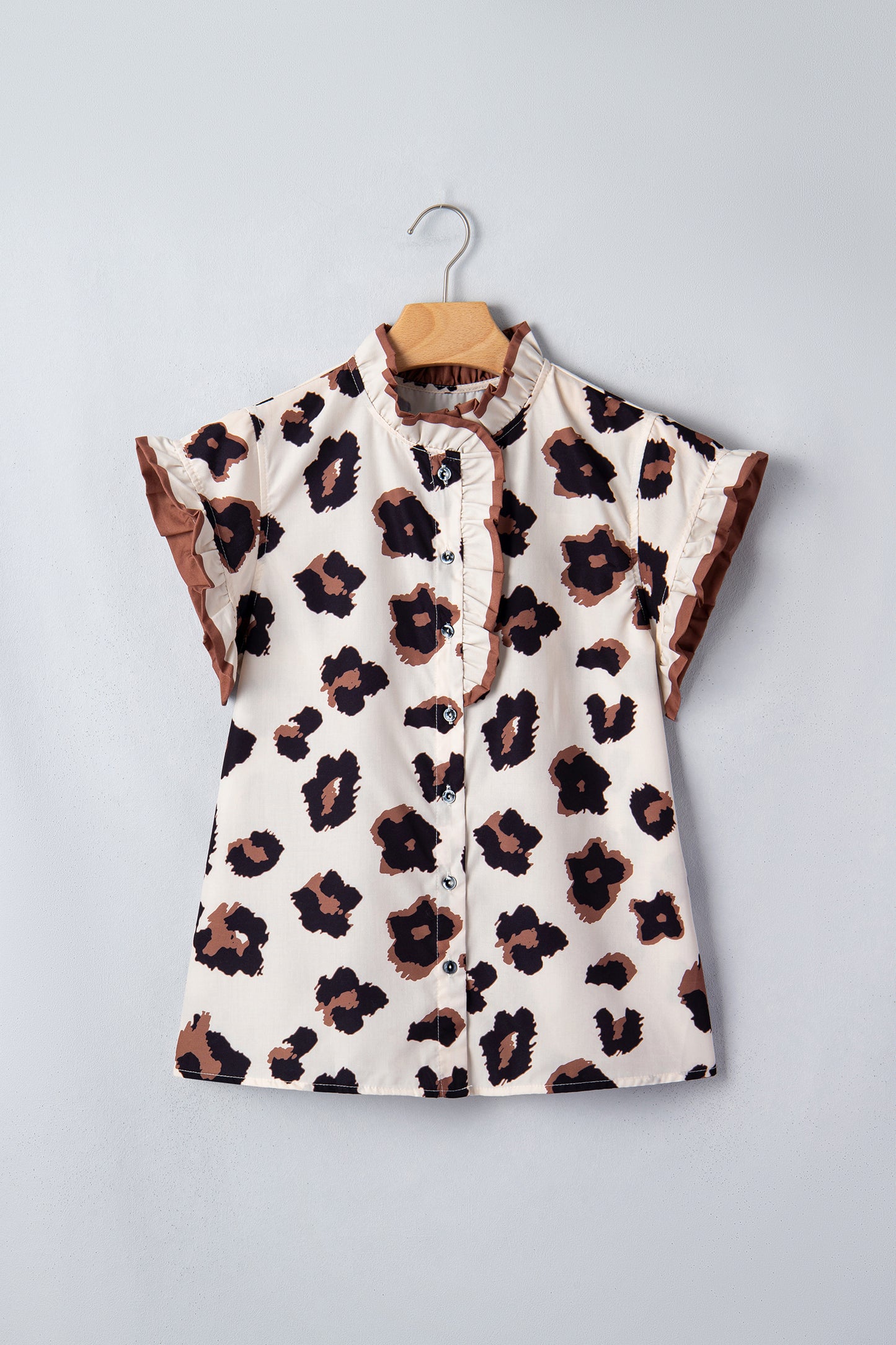 Cream Leopard Print Ruffle Cap Sleeve Blouse – Boutique Animal Print Top