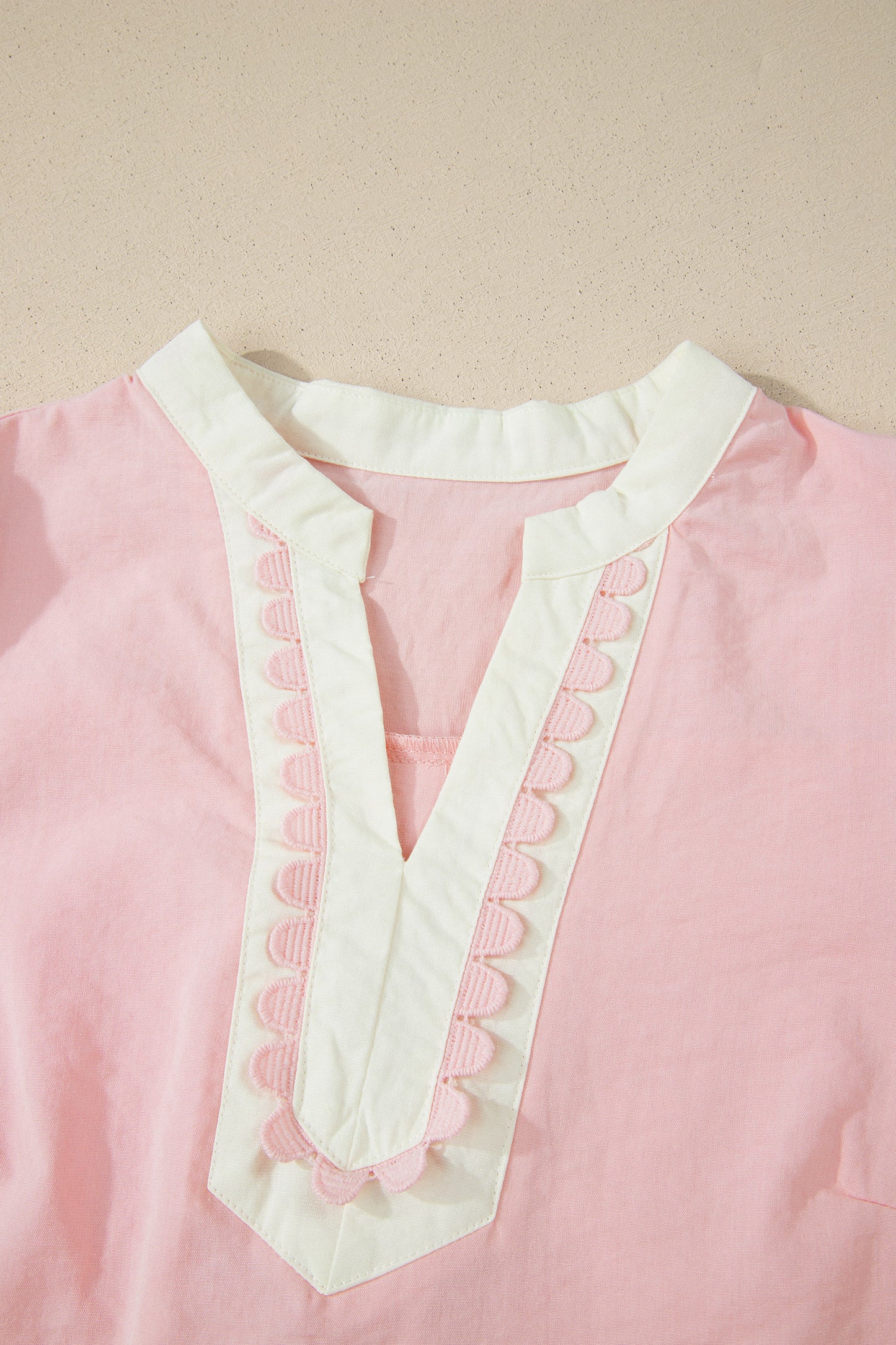 Puff Sleeve Mini Dress with Color block Scallop Trim