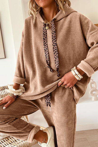 Drawstring Hoodie & High Waist Jogger Lounge Set