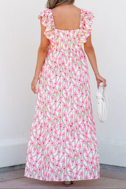 Willow Floral Square Neck Ruffle Sleeve Pocket Maxi Dress