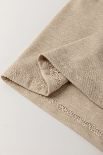 Parchment Ruched Puff Sleeve Round Neck Tee