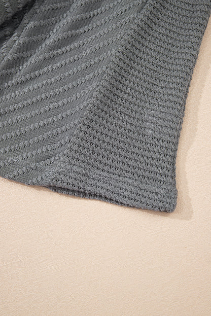 Textured V-Neck Long Sleeve Top – Chevron Open Back Knit