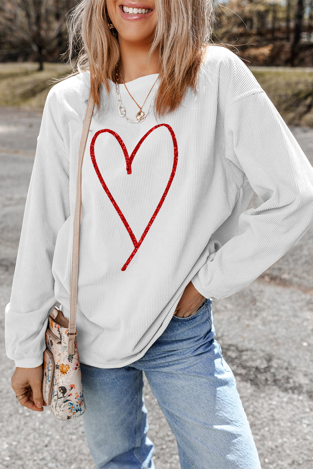 White Heart Line Oversized Sweatshirt