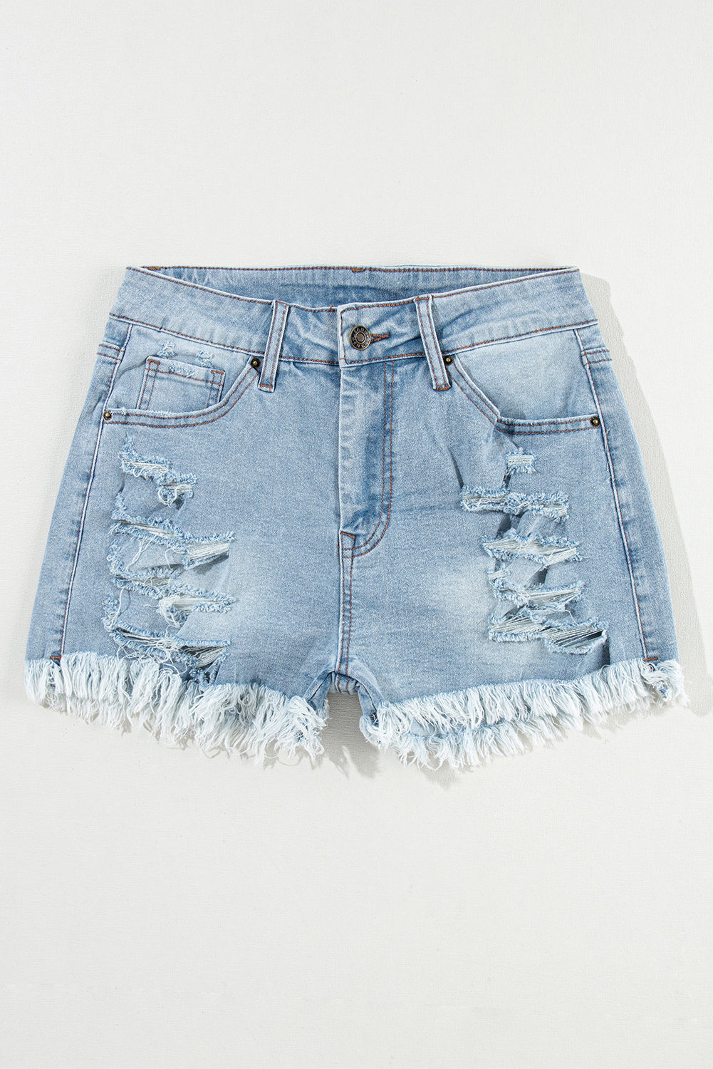 Distressed Frayed Hem Denim Shorts – High Rise Casual Summer Bottoms