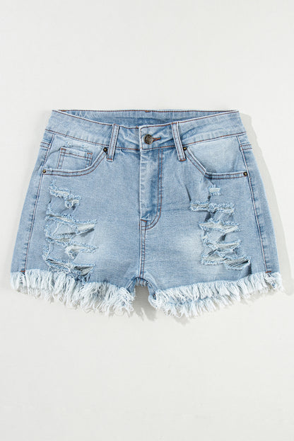 Distressed Frayed Hem Denim Shorts – High Rise Casual Summer Bottoms