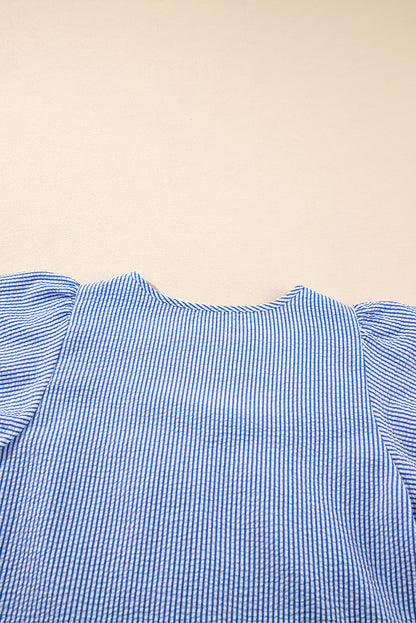 Striped Square Neck Embroidered Blouse – Casual Flutter Sleeve Top