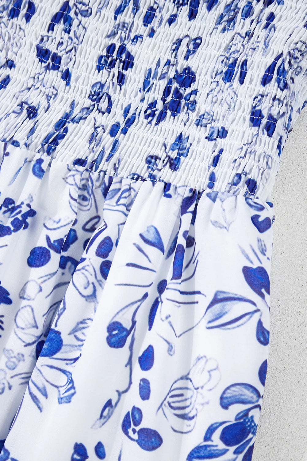 Sky Blue Floral Square Neck Bubble Sleeve Maxi Dress