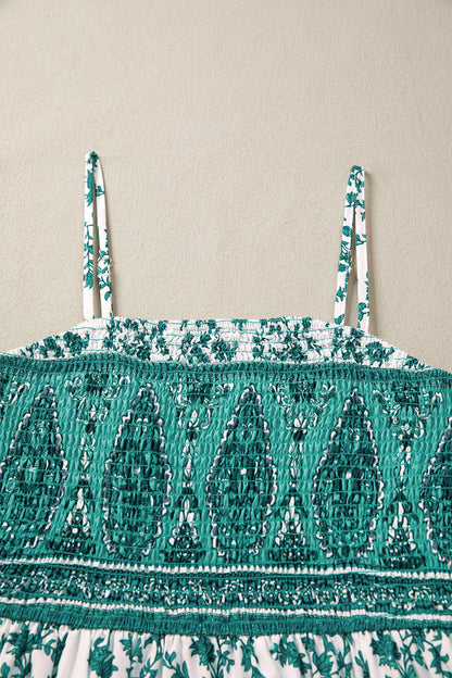 Green Boho Floral Smocked Cami Maxi Dress