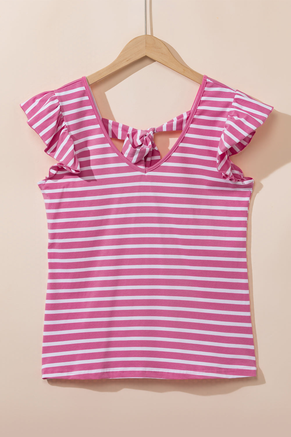 Pink Stripe Butterfly Sleeve Knot Back Top