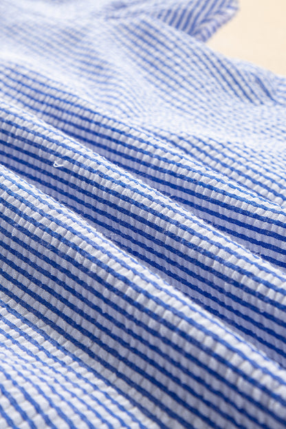 Striped Square Neck Embroidered Blouse – Casual Flutter Sleeve Top