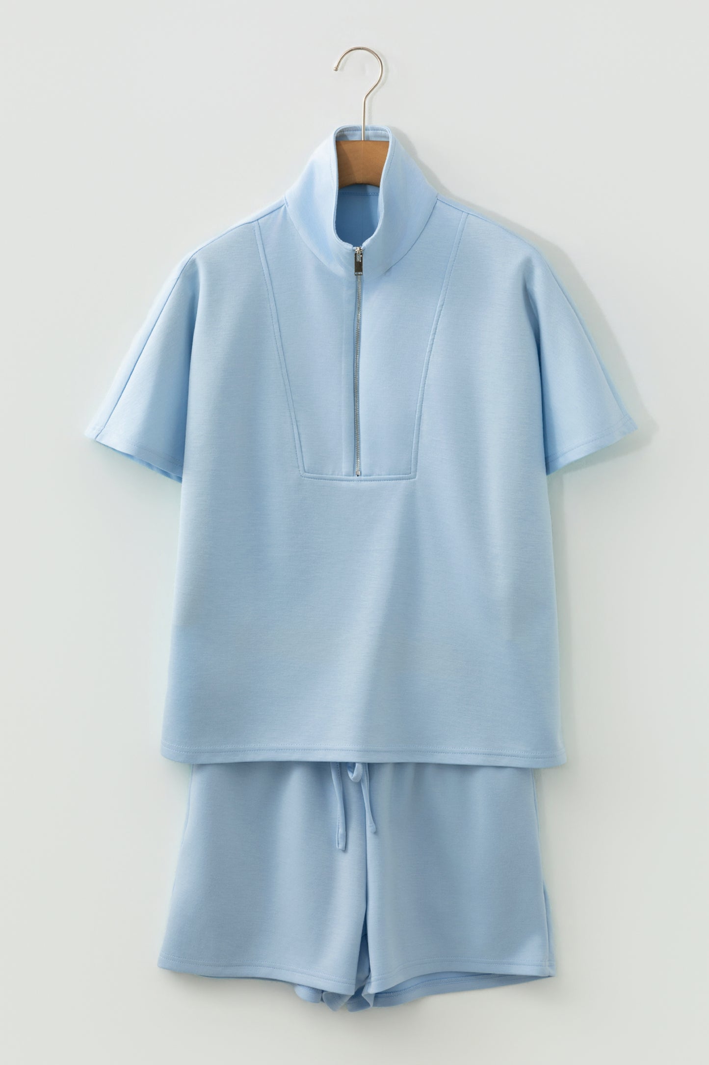 Blue Half-Zip Short Sleeve Sweatshirt Short Set