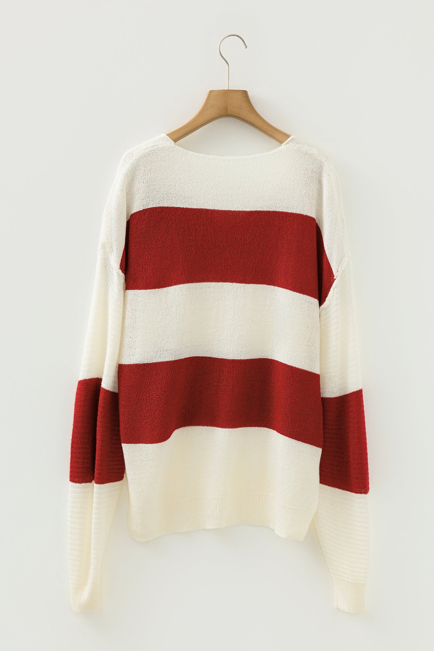 Red Stripe Cozy Color Block Bubble Sleeve Sweater