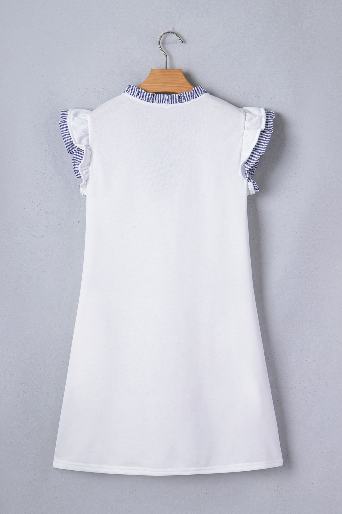 White Contrast Trim Flutter Sleeve Mini Dress – Casual Everyday Shift Dress
