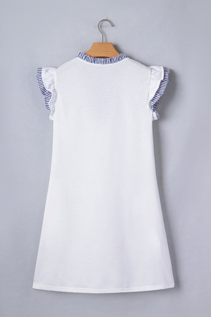White Contrast Trim Flutter Sleeve Mini Dress – Casual Everyday Shift Dress