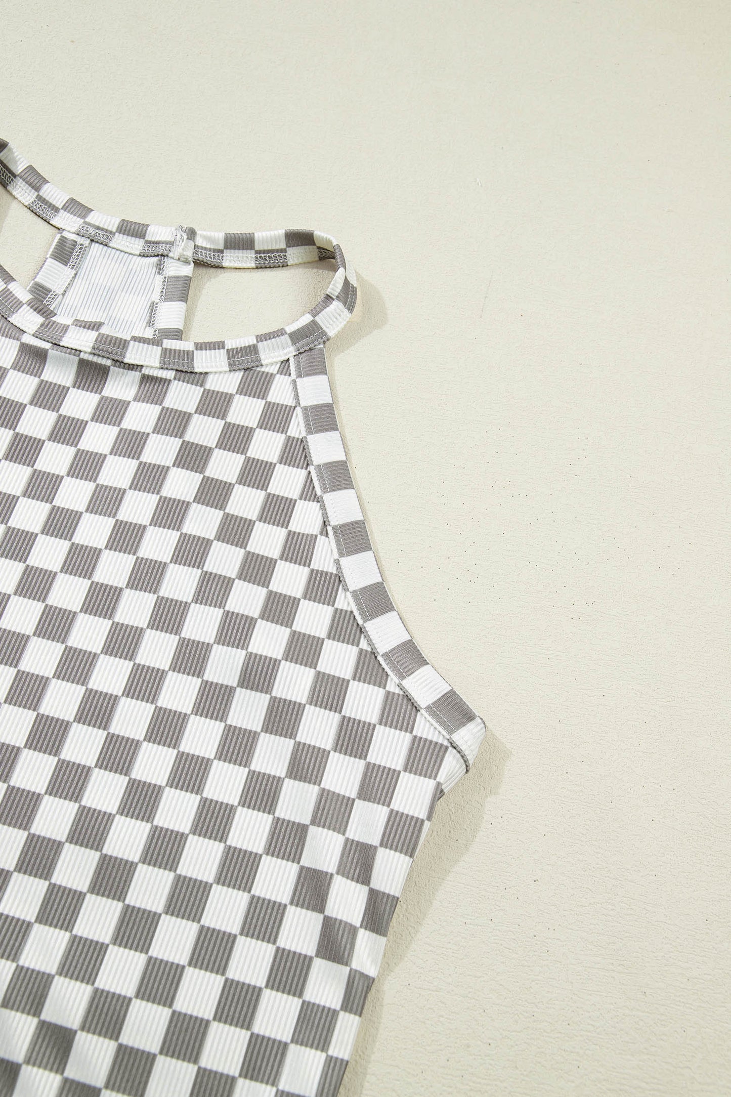 Checker Print High Neck Racerback Tank Top – Casual Everyday Summer Top