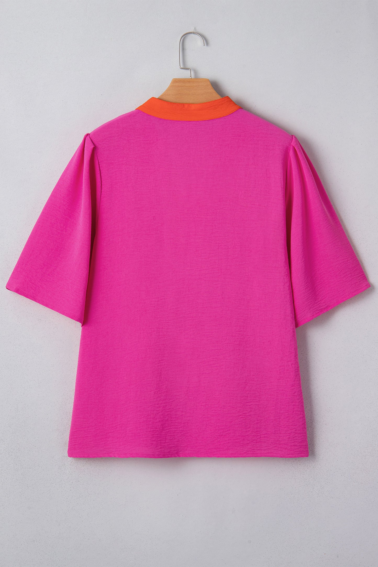 Fuchsia Pink Contrast Trim Split Neck Blouse – Relaxed Everyday Boutique Top
