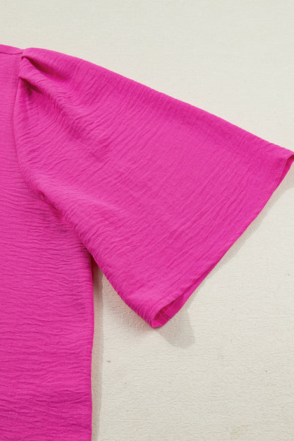 Fuchsia Pink Contrast Trim Split Neck Blouse – Relaxed Everyday Boutique Top