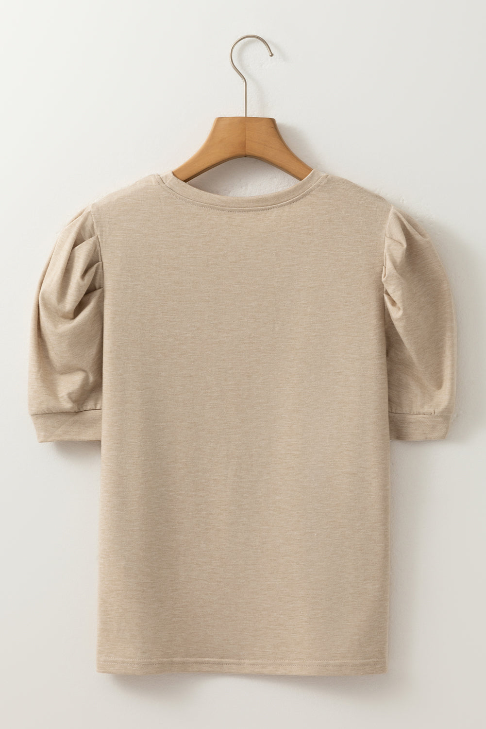 Parchment Ruched Puff Sleeve Round Neck Tee