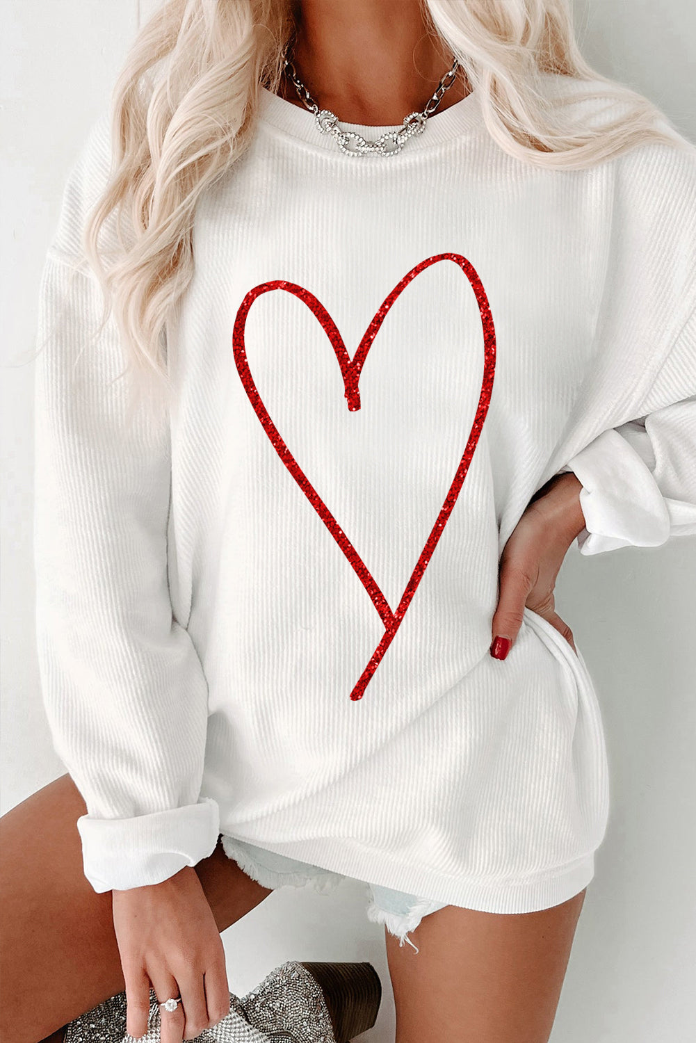 White Heart Line Oversized Sweatshirt