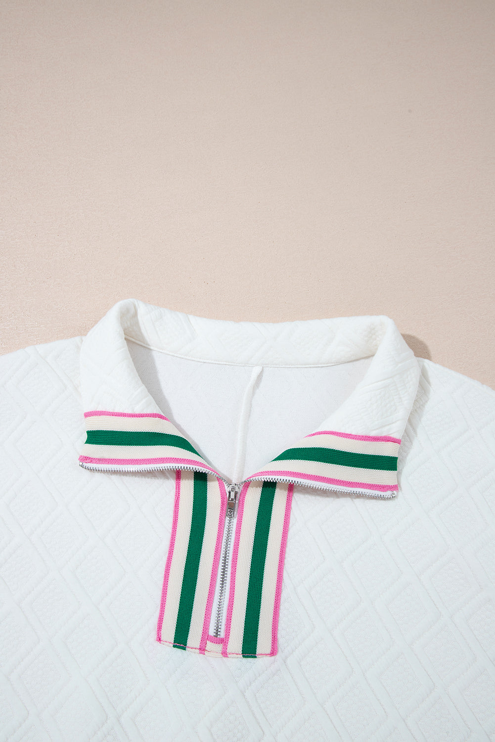Quilted Zip Collar Puff Sleeve Top – Textured Casual Blouse
