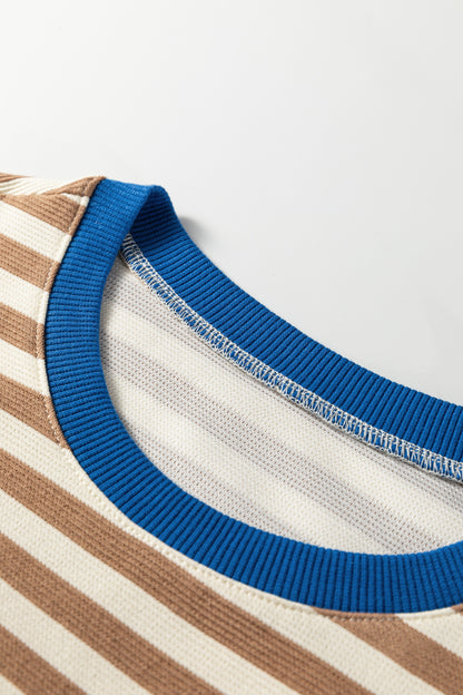 Striped Puff Sleeve Blouse – Casual Contrast Trim Everyday Top