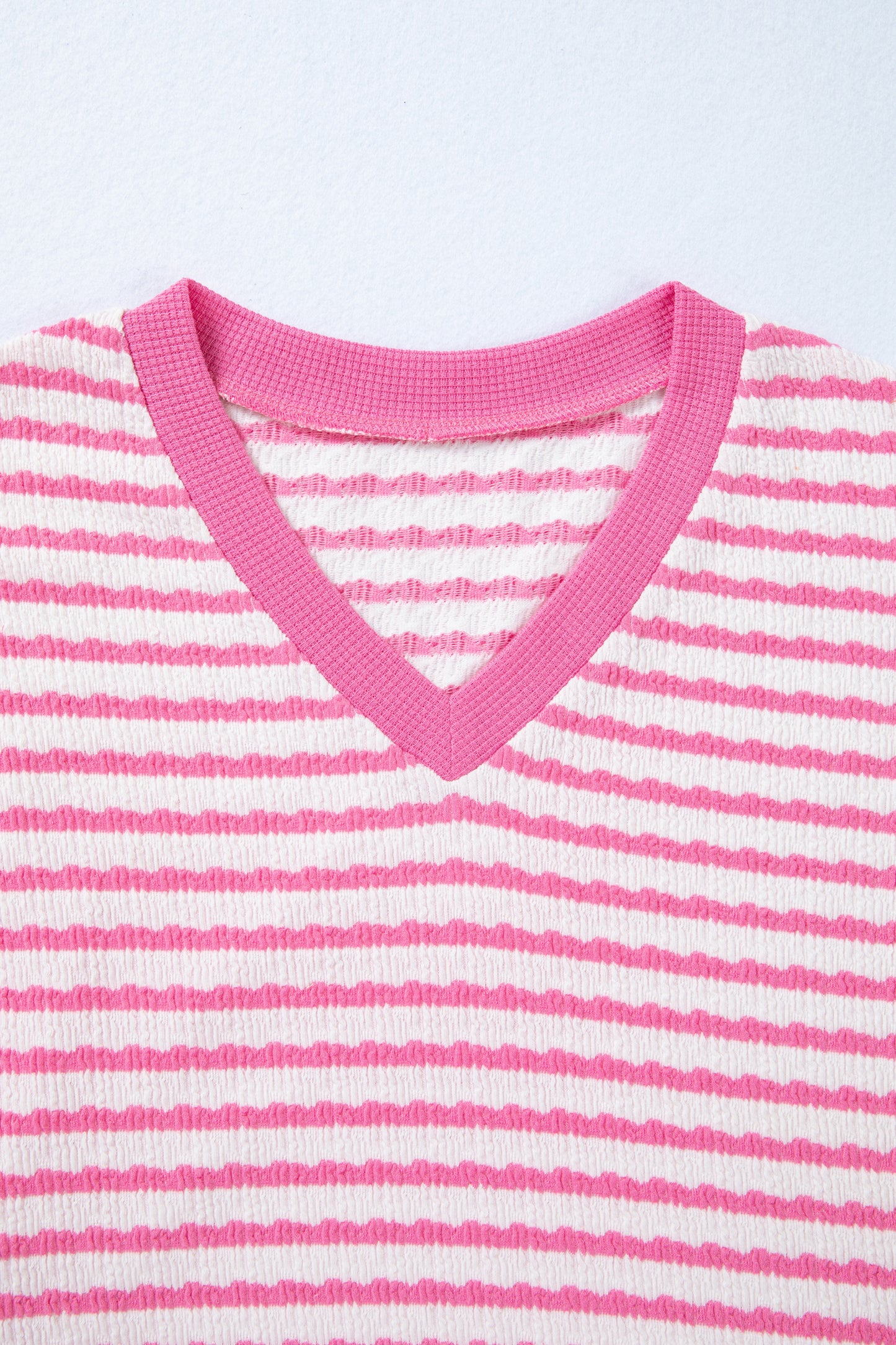 Pink Striped V-Neck Short Sleeve Knit Top – Casual Everyday Sweater Top
