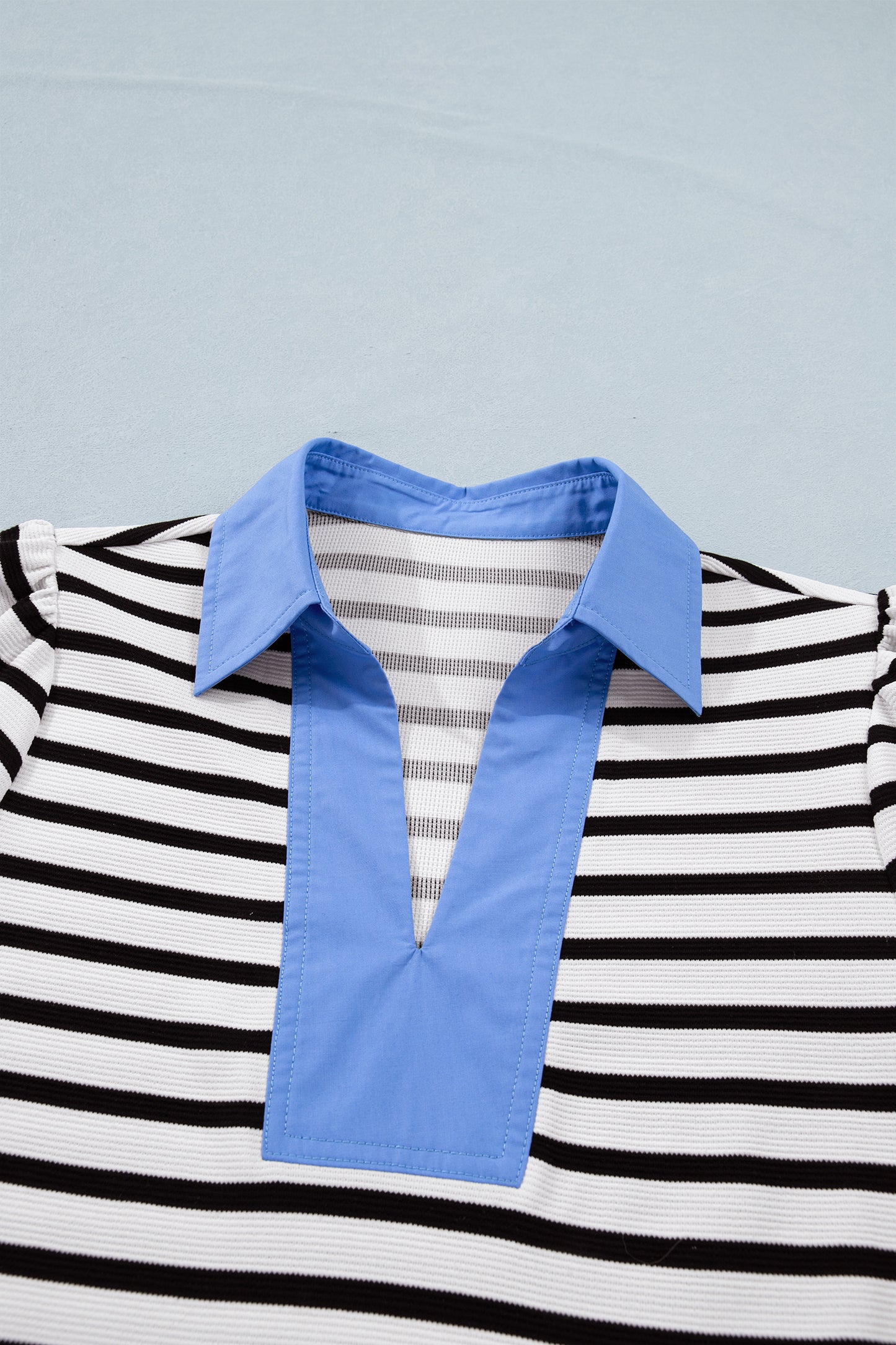 Striped Contrast Collar Puff Sleeve Blouse – Feminine Everyday Boutique Top